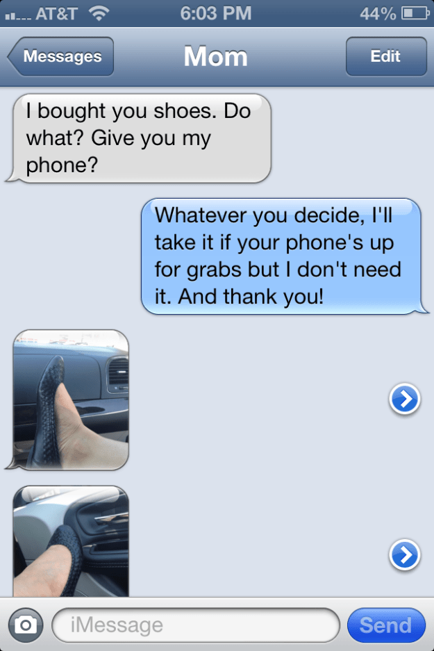 She also offers me her iPhones. 