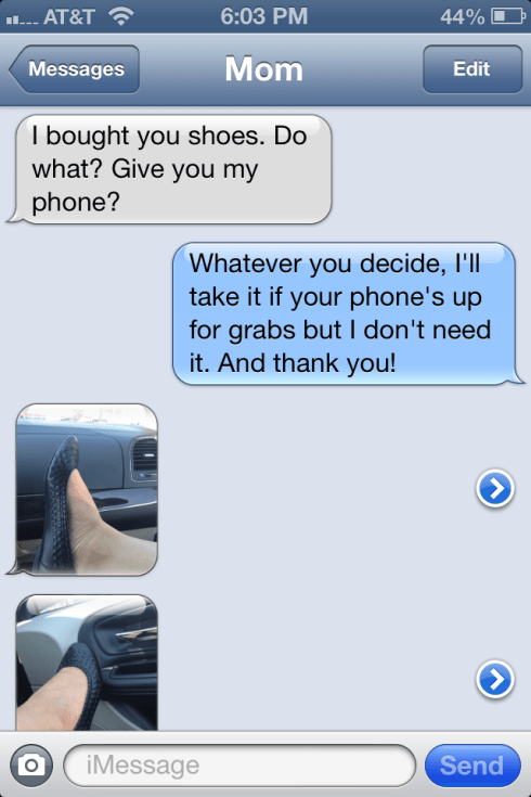 She also offers me her iPhones. 